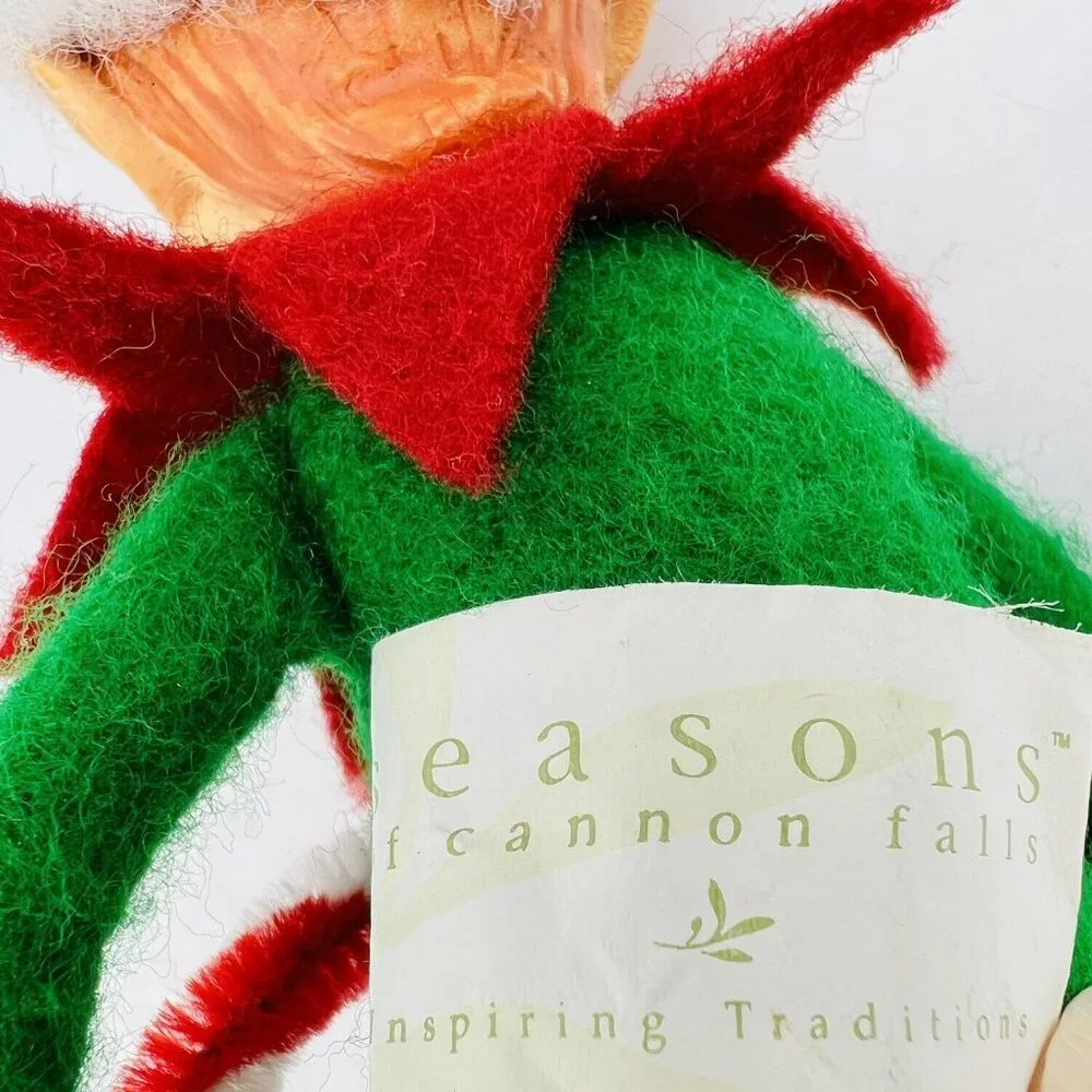 Seasons of‎ Cannon Falls Elf Pixie Ornament Green Candy Cane Poseable 8 inch